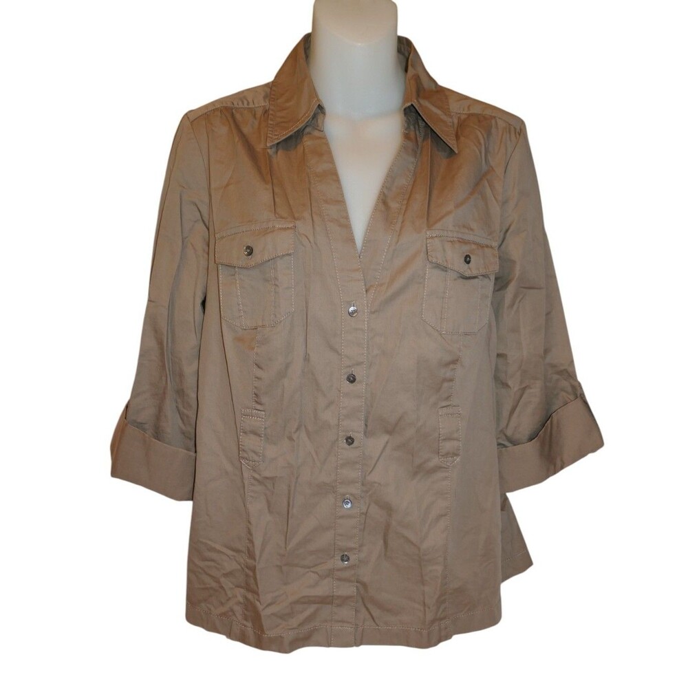 Ann Taylor Womens Button Down 3/4 Sleeve Cotton Blouse Shirt Top Size 12 - Picture 13 of 13